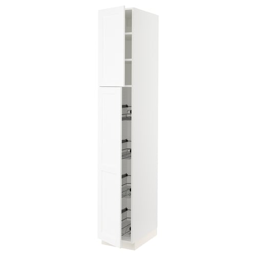 SEKTION Gabinete alto+prta/canastas alambre, blanco Enköping/blanco efecto madera, 15x24x90 "