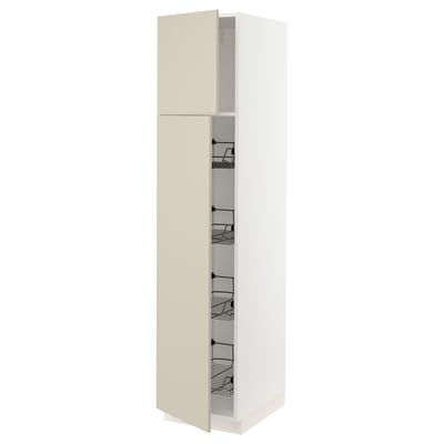 SEKTION Gabinete alto+prta/canastas alambre, blanco/Havstorp beige, 18x24x80 "
