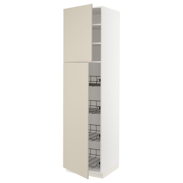 SEKTION Gabinete alto+prta/canastas alambre, blanco/Havstorp beige, 24x24x90 "