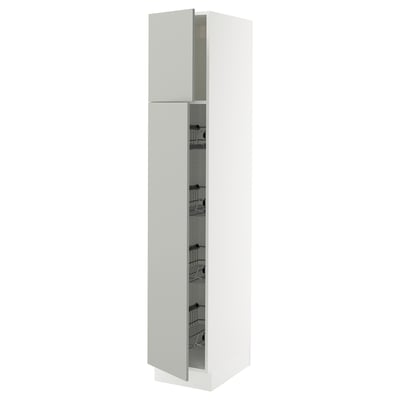 SEKTION Gabinete alto+prta/canastas alambre, blanco/Havstorp gris claro, 15x24x80 "