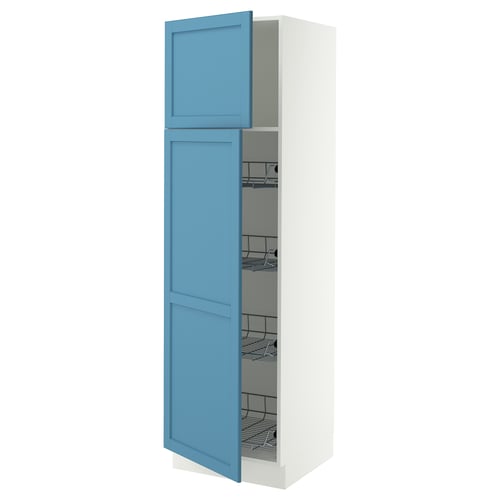 SEKTION Gabinete alto+prta/canastas alambre, blanco/Lerhyttan azul, 24x24x80 "