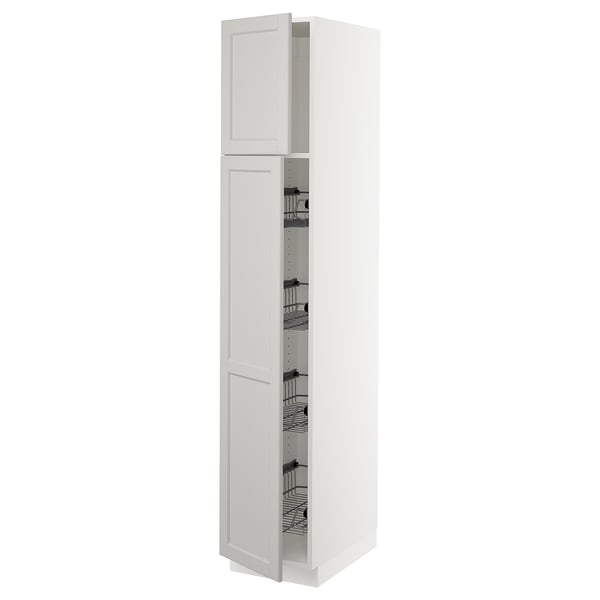 SEKTION Gabinete alto+prta/canastas alambre, blanco/Lerhyttan gris claro, 15x24x80 "