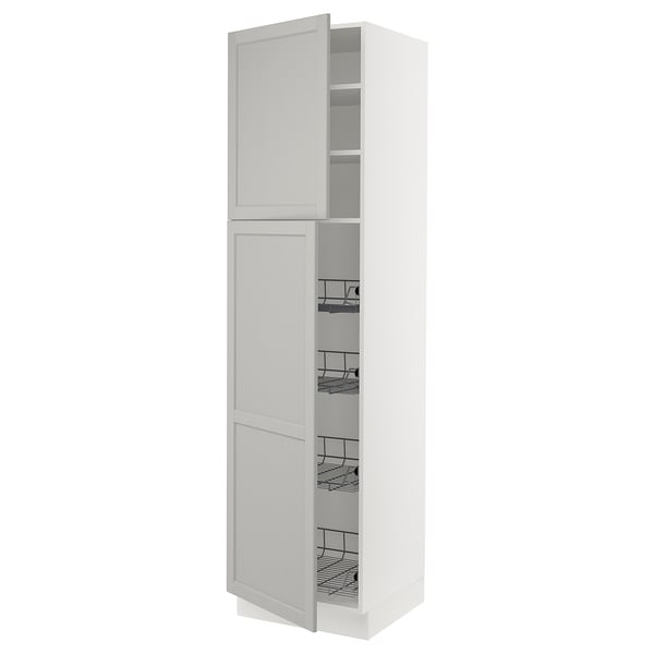 SEKTION Gabinete alto+prta/canastas alambre, blanco/Lerhyttan gris claro, 24x24x90 "
