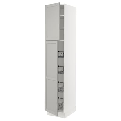 SEKTION Gabinete alto+prta/canastas alambre, blanco/Lerhyttan gris claro, 18x24x90 "