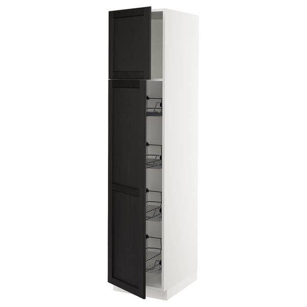 SEKTION Gabinete alto+prta/canastas alambre, blanco/Lerhyttan teñido en negro, 18x24x80 "