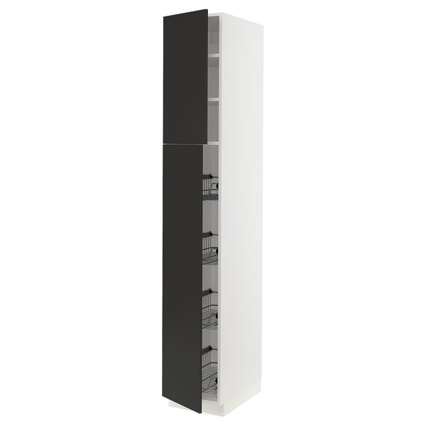 SEKTION Gabinete alto+prta/canastas alambre, blanco/Nickebo antracita mate, 15x24x90 "