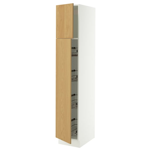 SEKTION Gabinete alto+prta/canastas alambre, blanco/Sinarp chapa de roble, 15x24x80 "