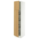 SEKTION Gabinete alto+prta/canastas alambre, blanco/Sinarp chapa de roble, 18x24x80 "