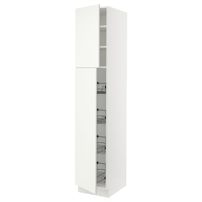 SEKTION Gabinete alto+prta/canastas alambre, blanco/Vallstena blanco, 18x24x90 "