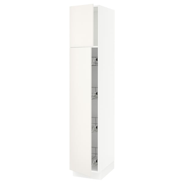 SEKTION Gabinete alto+prta/canastas alambre, blanco/Veddinge blanco, 15x24x80 "