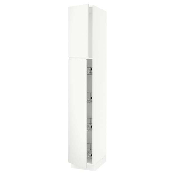 SEKTION Gabinete alto+prta/canastas alambre, blanco/Voxtorp blanco mate, 15x24x90 "