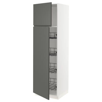 SEKTION Gabinete alto+prta/canastas alambre, blanco/Voxtorp gris oscuro, 24x24x80 "