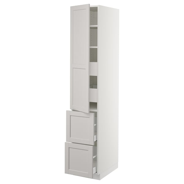 SEKTION Gabinete alto+puerta/2 frentes/4 cj, blanco Maximera/Lerhyttan gris claro, 15x24x80 "