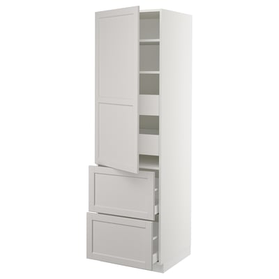 SEKTION Gabinete alto+puerta/2 frentes/4 cj, blanco Maximera/Lerhyttan gris claro, 24x24x80 "