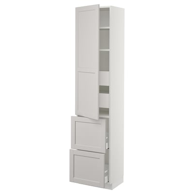 SEKTION Gabinete alto+puerta/2 frentes/4 cj, blanco Maximera/Lerhyttan gris claro, 18x15x80 "