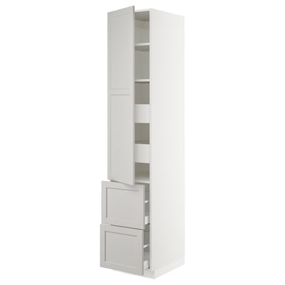 SEKTION Gabinete alto+puerta/2 frentes/4 cj, blanco Maximera/Lerhyttan gris claro, 18x24x90 "