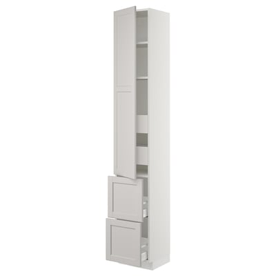 SEKTION Gabinete alto+puerta/2 frentes/4 cj, blanco Maximera/Lerhyttan gris claro, 15x15x90 "