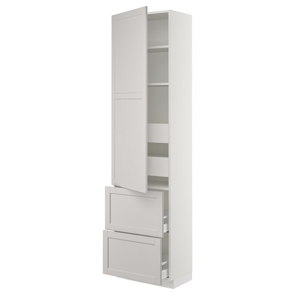 SEKTION Gabinete alto+puerta/2 frentes/4 cj, blanco Maximera/Lerhyttan gris claro, 24x15x90 "