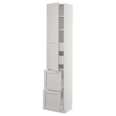 SEKTION Gabinete alto+puerta/2 frentes/4 cj, blanco Maximera/Lerhyttan gris claro, 15x15x80 "