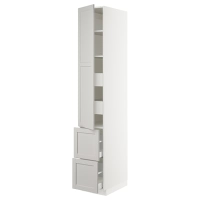 SEKTION Gabinete alto+puerta/2 frentes/4 cj, blanco Maximera/Lerhyttan gris claro, 15x24x90 "