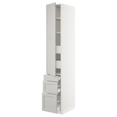 SEKTION Gabinete alto+puerta/3 frnt/5 cjn, blanco Maximera/Lerhyttan gris claro, 15x24x90 "