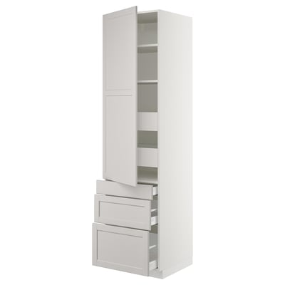 SEKTION Gabinete alto+puerta/3 frnt/5 cjn, blanco Maximera/Lerhyttan gris claro, 24x24x90 "