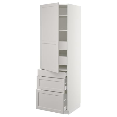 SEKTION Gabinete alto+puerta/3 frnt/5 cjn, blanco Maximera/Lerhyttan gris claro, 24x24x80 "