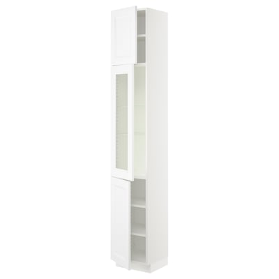 SEKTION Gabinete alto+puerta vidrio/2 prta, blanco/Axstad blanco mate, 15x15x90 "