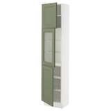 SEKTION Gabinete alto+puerta vidrio/2 prta, blanco/Axstad gris-verde, 18x15x80 "