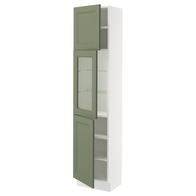 SEKTION Gabinete alto+puerta vidrio/2 prta, blanco/Axstad gris-verde, 18x15x80 "