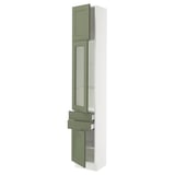 SEKTION Gabinete alto+puerta vidrio/2 prta, blanco/Axstad gris-verde, 15x15x90 "