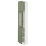 SEKTION Gabinete alto+puerta vidrio/2 prta, blanco/Axstad gris-verde, 15x15x80 "