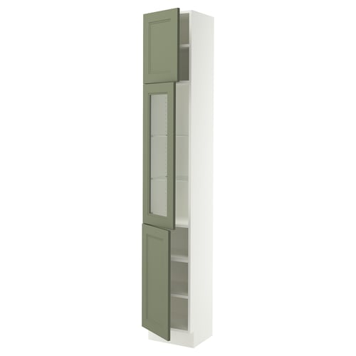 SEKTION Gabinete alto+puerta vidrio/2 prta, blanco/Axstad gris-verde, 15x15x90 "