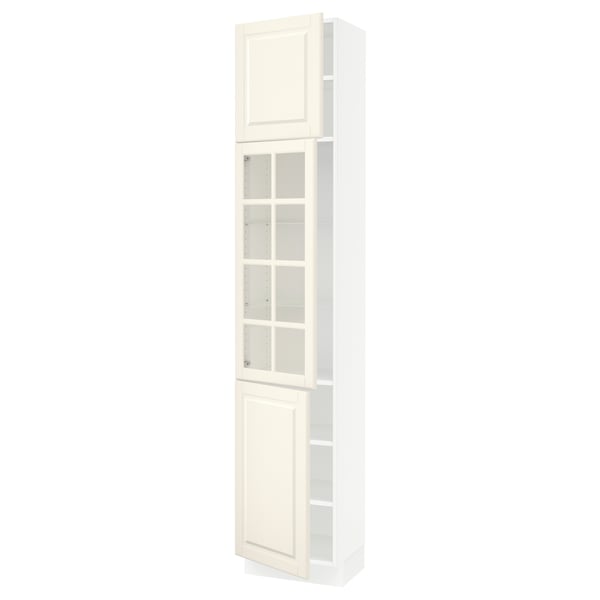 SEKTION Gabinete alto+puerta vidrio/2 prta, blanco/Bodbyn color hueso, 18x15x90 "
