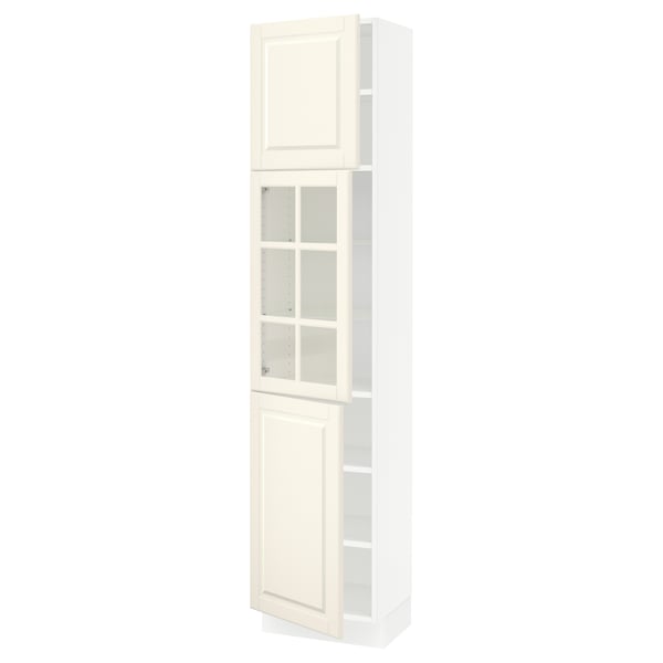 SEKTION Gabinete alto+puerta vidrio/2 prta, blanco/Bodbyn color hueso, 18x15x80 "