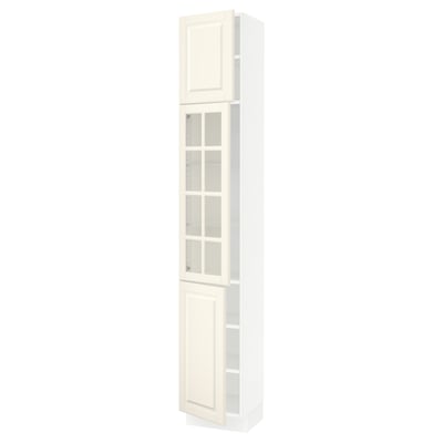 SEKTION Gabinete alto+puerta vidrio/2 prta, blanco/Bodbyn color hueso, 15x15x90 "