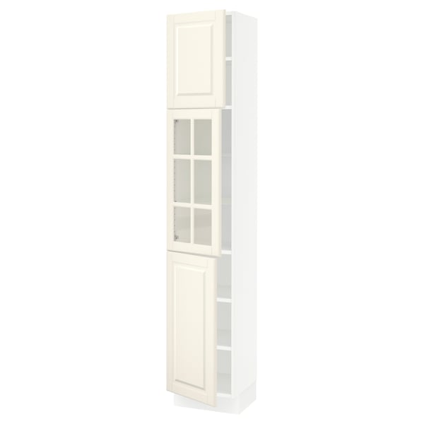 SEKTION Gabinete alto+puerta vidrio/2 prta, blanco/Bodbyn color hueso, 15x15x80 "