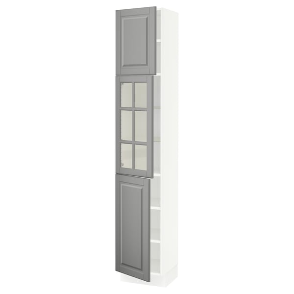 SEKTION Gabinete alto+puerta vidrio/2 prta, blanco/Bodbyn gris, 15x15x80 "