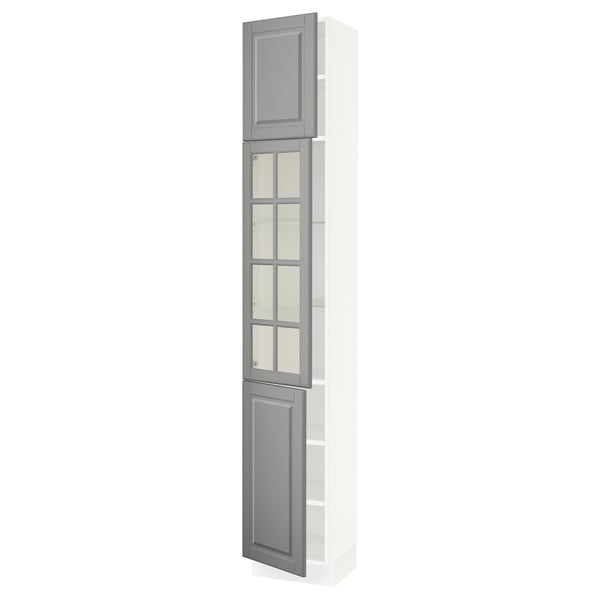 SEKTION Gabinete alto+puerta vidrio/2 prta, blanco/Bodbyn gris, 15x15x90 "