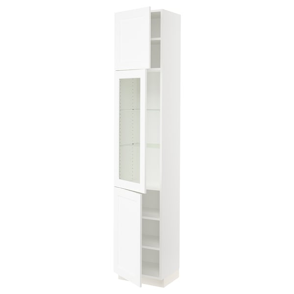 SEKTION Gabinete alto+puerta vidrio/2 prta, blanco Enköping/blanco efecto madera, 18x15x90 "