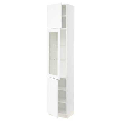 SEKTION Gabinete alto+puerta vidrio/2 prta, blanco Enköping/blanco efecto madera, 18x15x90 "