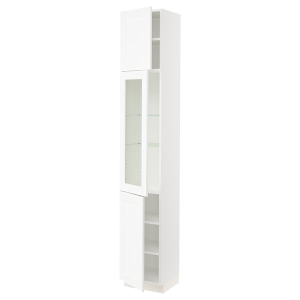 SEKTION Gabinete alto+puerta vidrio/2 prta, blanco Enköping/blanco efecto madera, 15x15x90 "