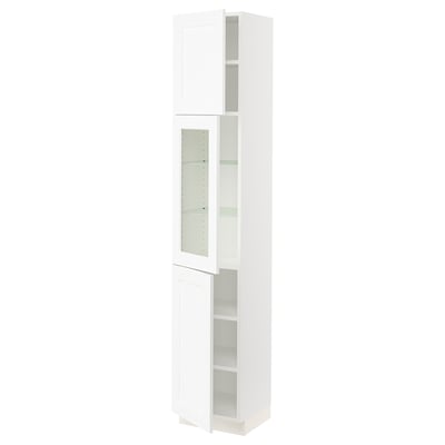 SEKTION Gabinete alto+puerta vidrio/2 prta, blanco Enköping/blanco efecto madera, 15x15x80 "