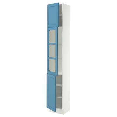 SEKTION Gabinete alto+puerta vidrio/2 prta, blanco/Lerhyttan azul, 15x15x90 "