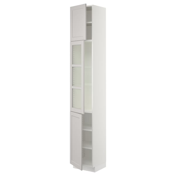 SEKTION Gabinete alto+puerta vidrio/2 prta, blanco/Lerhyttan gris claro, 15x15x90 "