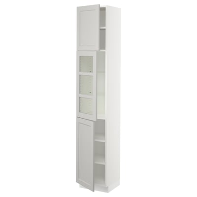 SEKTION Gabinete alto+puerta vidrio/2 prta, blanco/Lerhyttan gris claro, 15x15x80 "
