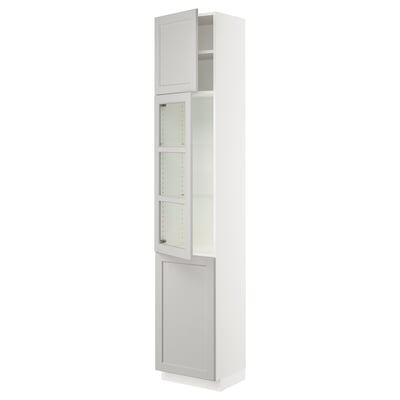 SEKTION Gabinete alto+puerta vidrio/2 prta, blanco/Lerhyttan gris claro, 18x15x90 "