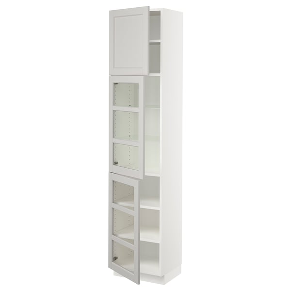 SEKTION Gabinete alto+puerta vidrio/2 prta, blanco/Lerhyttan gris claro, 18x15x80 "