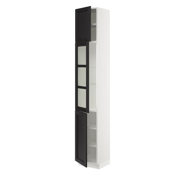 SEKTION Gabinete alto+puerta vidrio/2 prta, blanco/Lerhyttan teñido en negro, 15x15x90 "