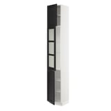 SEKTION Gabinete alto+puerta vidrio/2 prta, blanco/Lerhyttan teñido en negro, 15x15x90 "